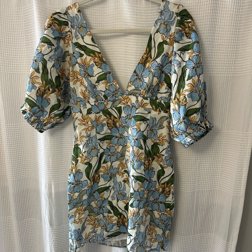 Floral V-Neck Dress with Puff Sleeves